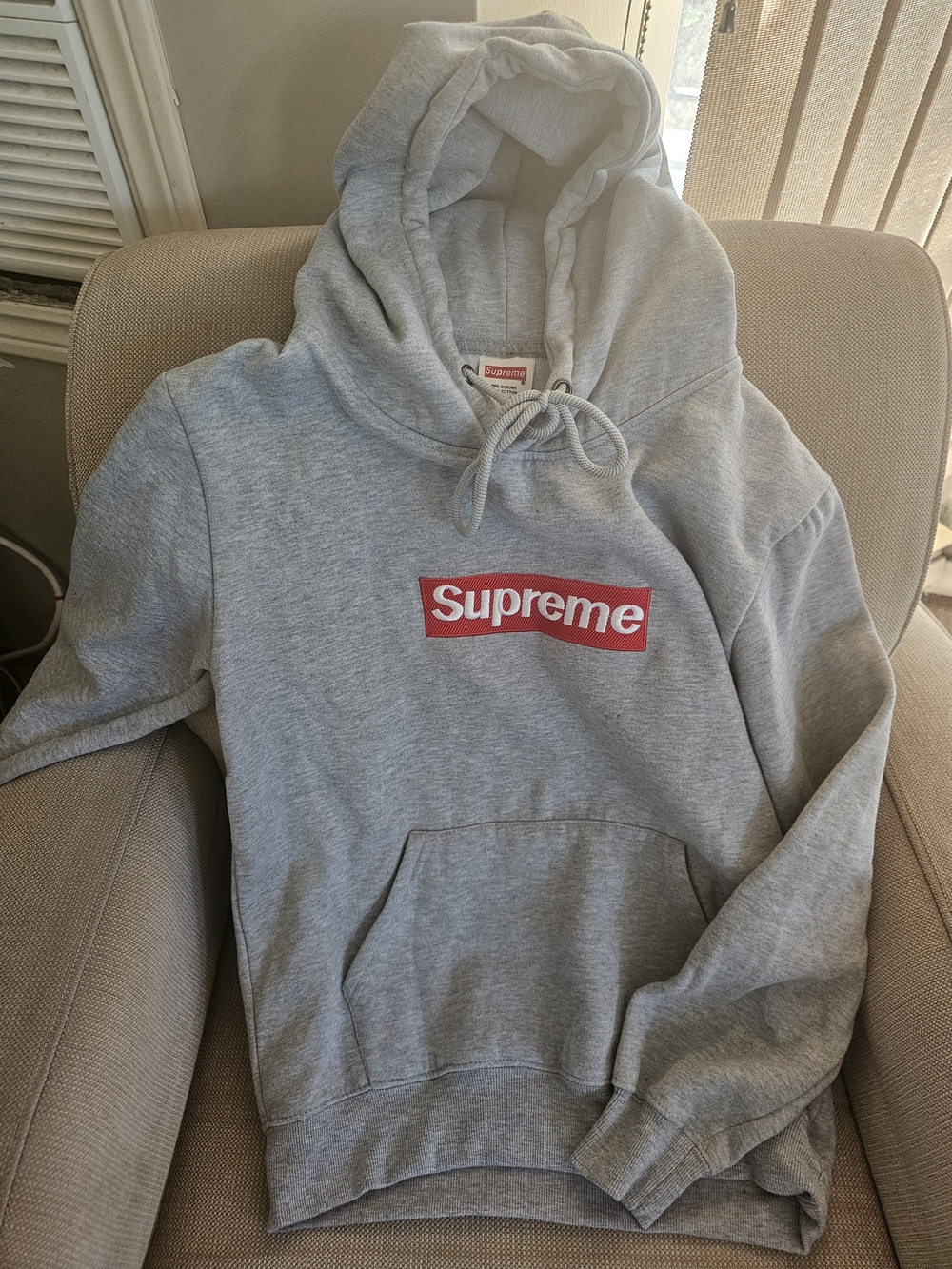 Supreme Gray Hoodie with Red Box Logo